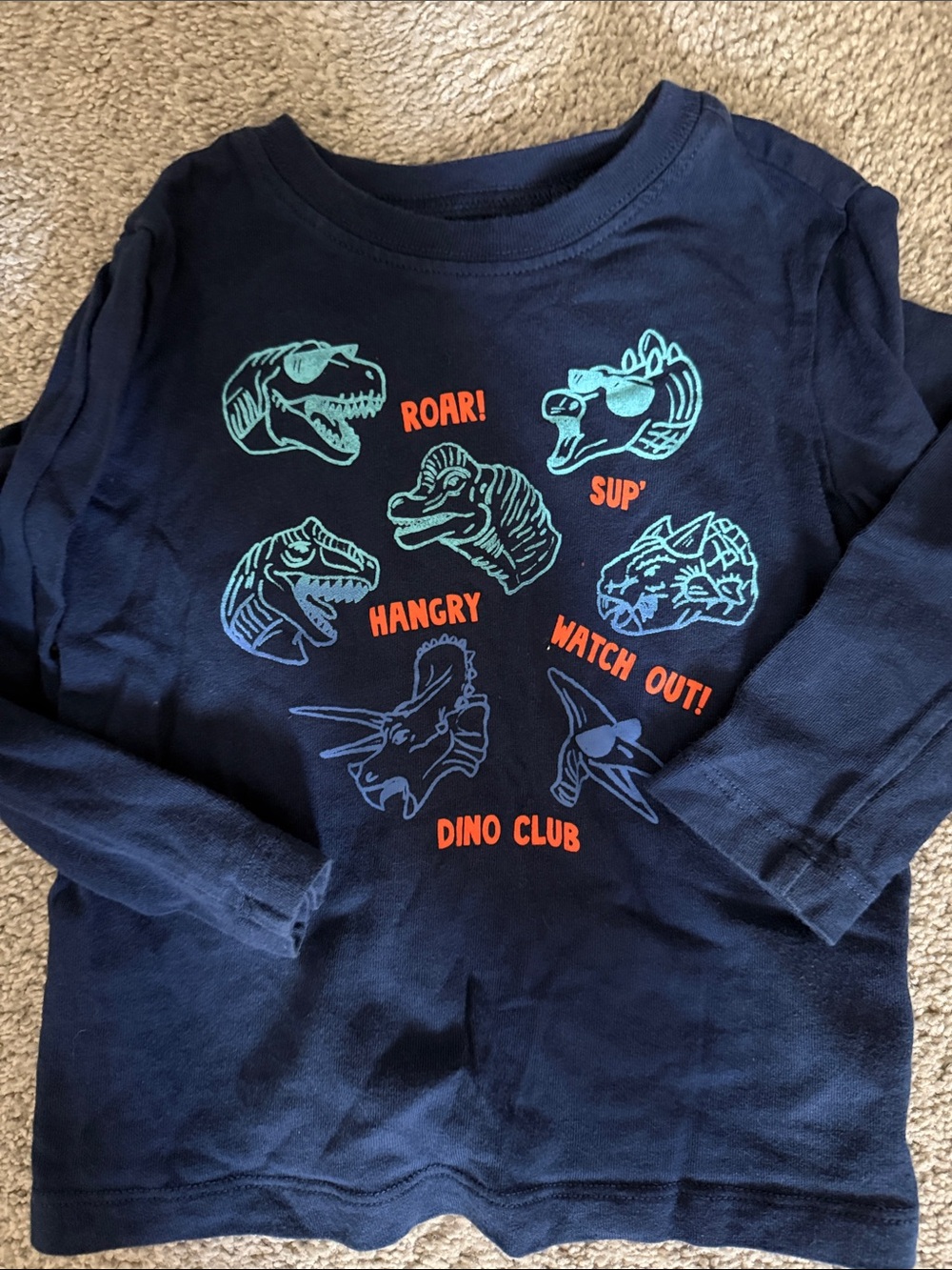 Kids Navy Dino Club Long-Sleeve Tee - Blue & Orange Graphic
